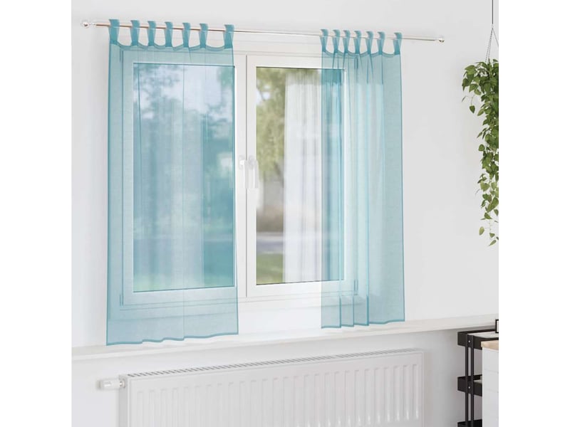  Lot de 2 rideaux en voile, voilages avec boucles turquoise 140x175 cm cf44332  - Conforama B