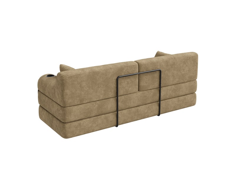 Canapé d'angle convertible ,3 places, avec 2 porte-gobelets et 4 poches latérales ,208 x 80 x 81cm,kaki - Conforama E