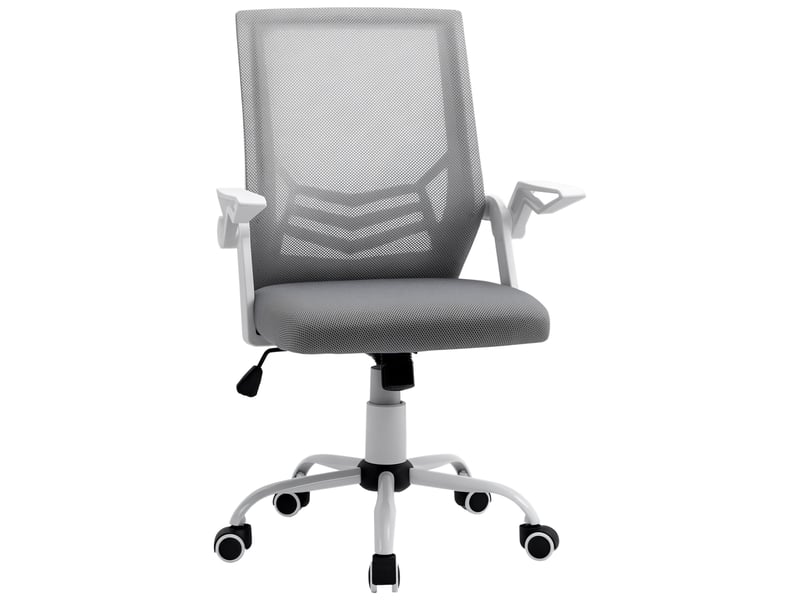  Chaise de bureau ergonomique avec accoudoirs et soutien lombaire, en tissu effet lin, 62,5 x 55 x 94-104 cm, grise  - Conforama A