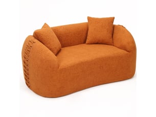 Canapé droit 2 places modulable, comprimé sous vide, forme courbe, décor lacets aux accoudoirs, compact, petits espaces, orange