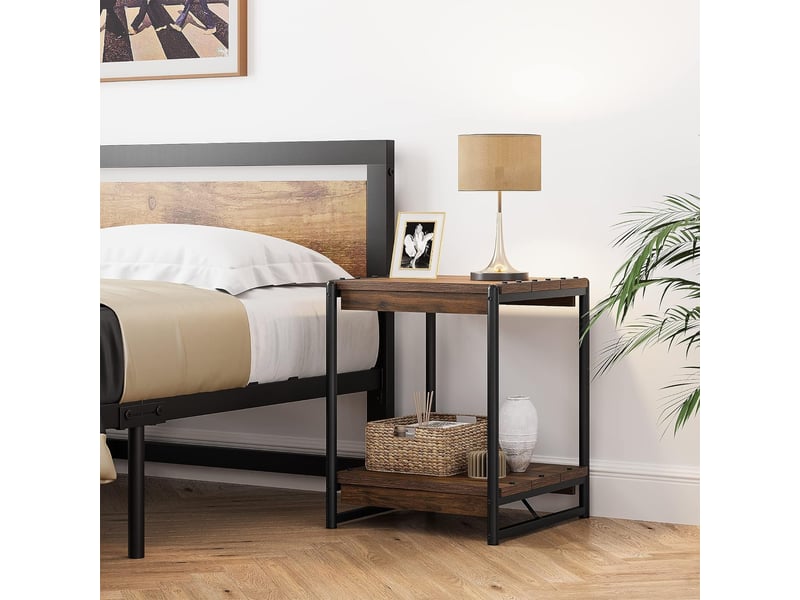  Lot 2 tables basses carrées 2 niveaux bois métal, style rustique moderne, étagère, salon chambre, bout canapé chevet, montage facile VAM_1EYWBTXH - Conforama D