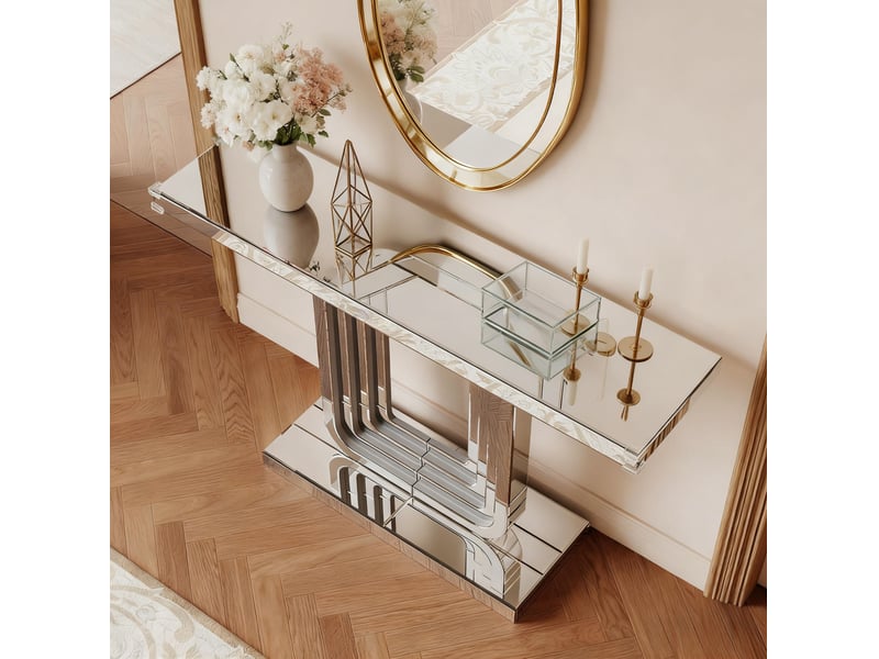  Table console 120x30x76 cm miroir mdf argentée  - Conforama D