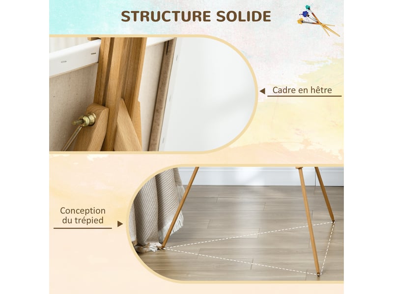  Chevalet d'artiste en bois sur pieds pliable portable supporte des toiles jusqu'à bois naturel 66107 cm  - Conforama E