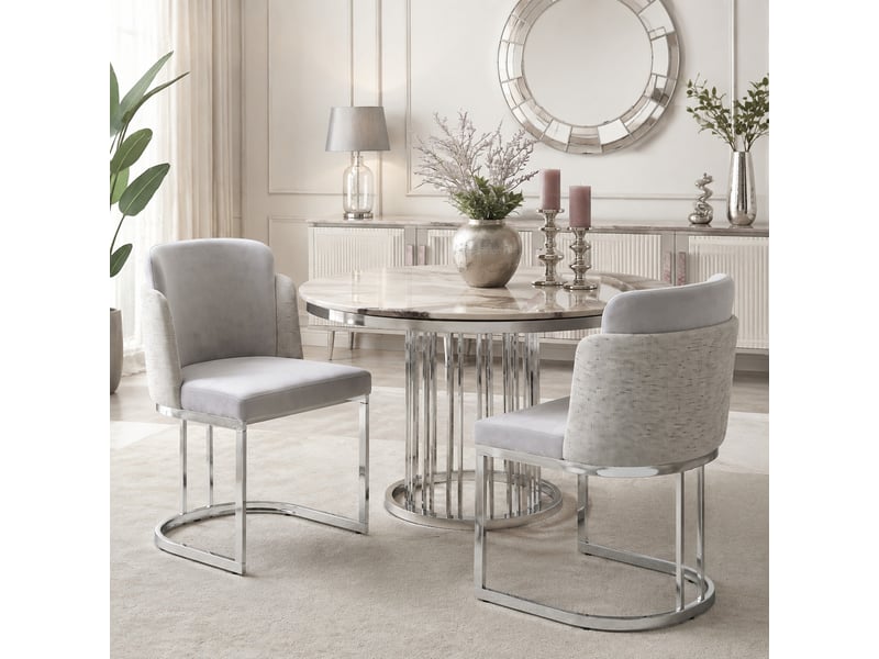  Lot de 2 chaises de salle à manger en chenille gris clair et argenté  - Conforama D