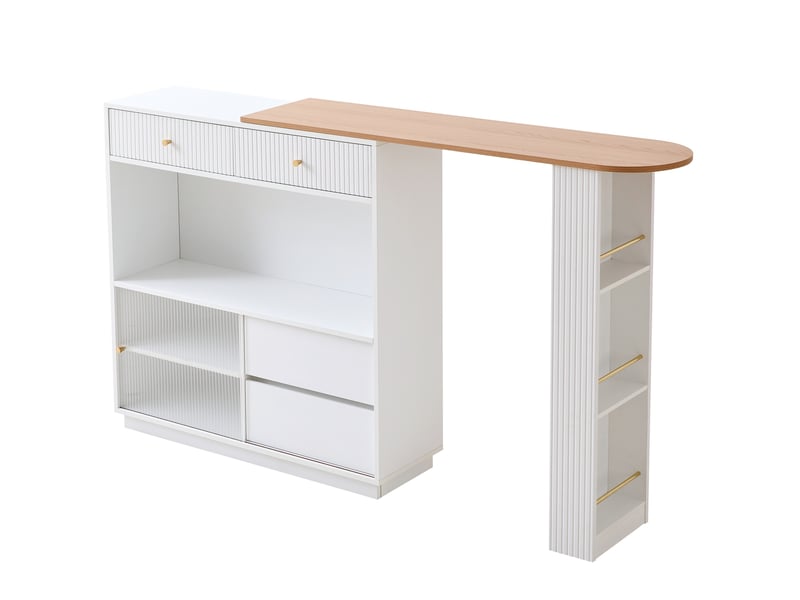 Desserte de cuisine pivotante à 360° avec 4 tiroirs, porte coulissante et led pour cuisine, 120 × 30 × 100 cm - Conforama A
