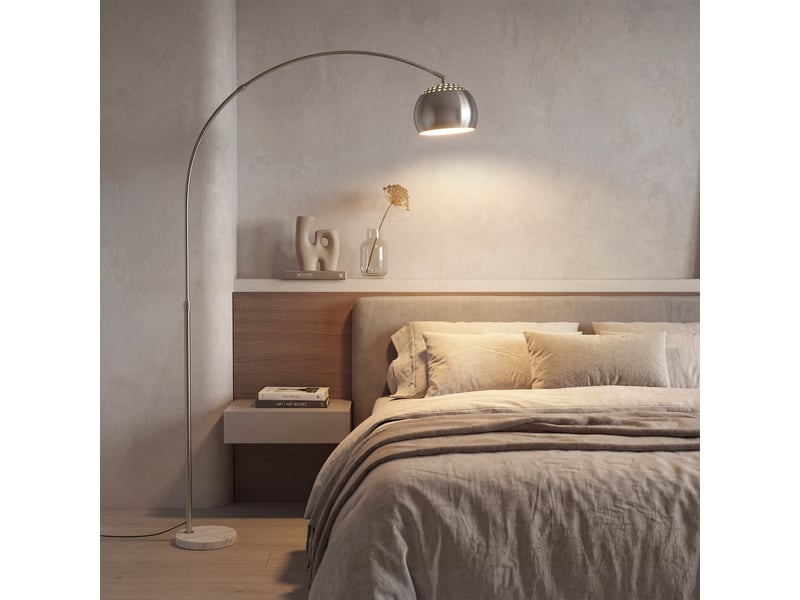  Lampadaire, design arqué avec base en marbre, 167 cm, argent  - Conforama D