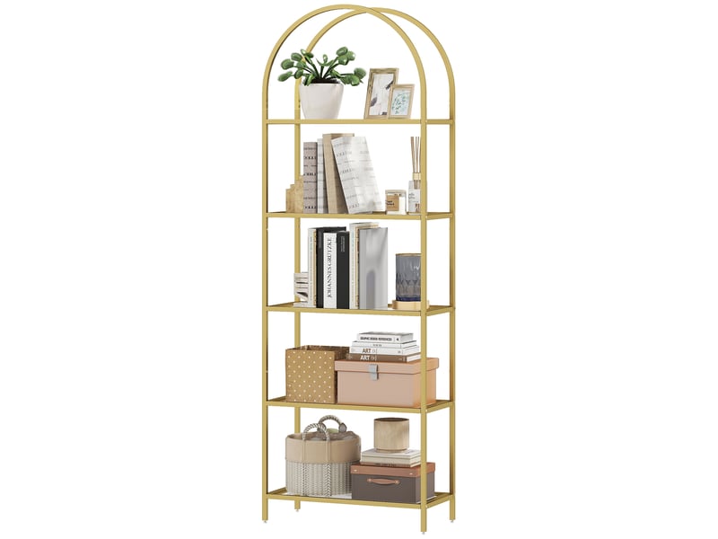  Bibliothèque étagère de rangement en verre à 5 niveaux arqué pour salon, bureau, chambre, 60 x 30 x 175 cm, doré  - Conforama B