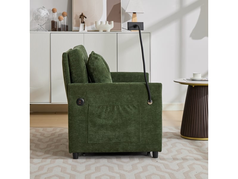  Fauteuil convertible avec usb et support tablette  - métal bois tissu vert 109 × 72 × 83,5 cm  - Conforama E