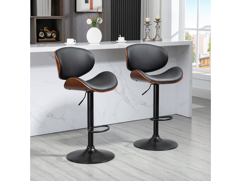  Lot de 2 chaises de bar tabouret hauteur réglable revêtement synthétique 53 x 52 x 92-112 cm noir  - Conforama D