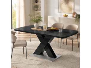 Table de salle à manger extensible avec pied en x, décor marbre noir, en mdf et acier, 120 à 160 × 80 × 76,5 cm