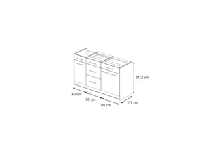Vicco bloc de cuisine, blanc haute brillanceblanc, 150cm sans pt