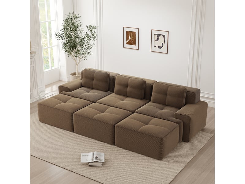  Canapé d'angle modulaire 293x177x69 cm fonction couchage 3 places marron  - Conforama B