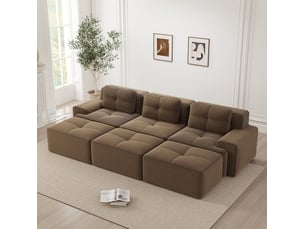 Canapé d'angle modulaire 293x177x69 cm fonction couchage 3 places marron