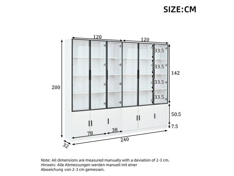 Vitrine haute tcqpz 240 x 32 x 200 cm 12 portes en verre led contrôlable par application mdf blanc - Conforama C