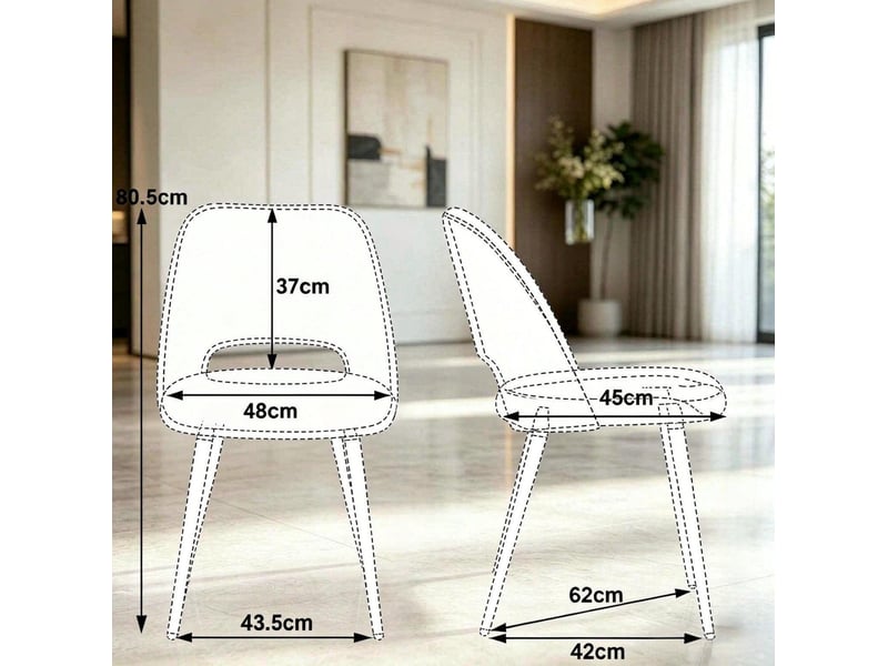  Lot de 6 chaises de salle à manger en tissu côtelé bleu avec pieds en métal noir  - Conforama E