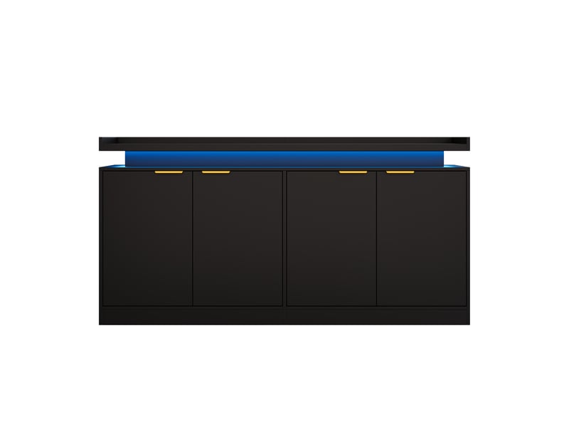 Buffet noir 4 portes mdf, meuble rangement cuisine avec éclairage led intégré, dimensions 160x39x83 cm - Conforama A