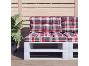 Lot de 2 coussins de palette, coussins de canapé motif à carreaux rouge tissu cf59554