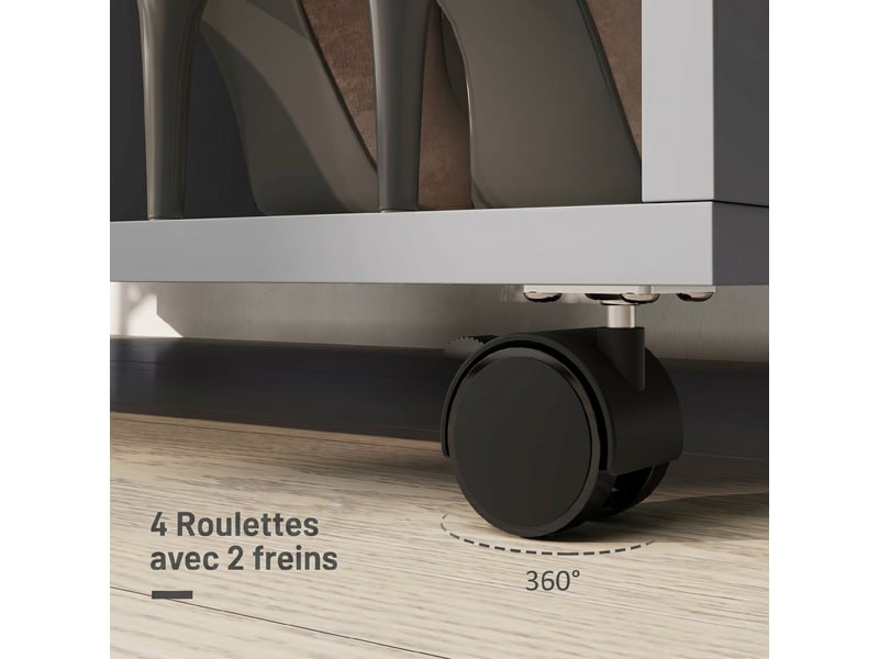  Armoire penderie meuble de rangement mobile 4 roulettes avec étagères ouvertes et tringle à vêtements, gris  - Conforama E