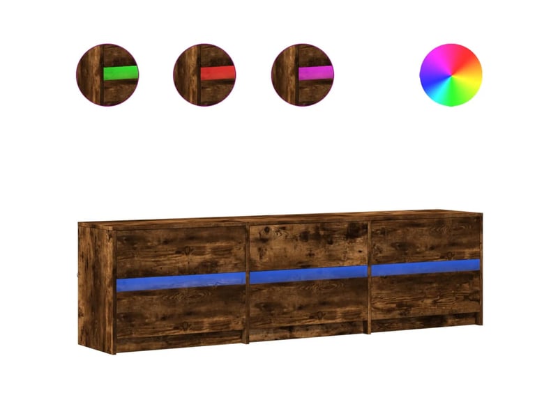  Meuble tv - banc tv - meuble de rangement avec led chêne fumé 180x34x50 cm bois d'ingénierie  - Conforama A