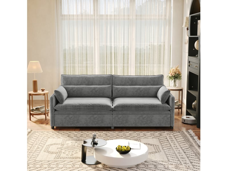  Canapé-lit 3 places 206x91x86 cm 3-en-1, convertir, tissu couleur gris clair, mousse et bois, design moderne  - Conforama D