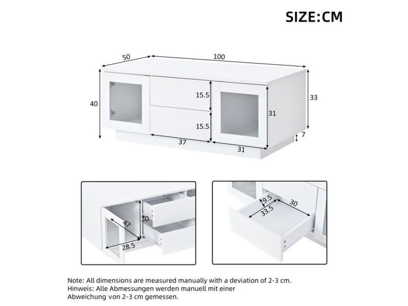  Table basse blanc brillant 100x50x40cm,éclairage led pilotable par application,rangement,table de salon, bureau et espace de  - Conforama D
