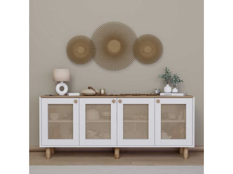  Buffet 4 portes en aggloméré bohemian blanc avec cannage (4 portes)  - Conforama B
