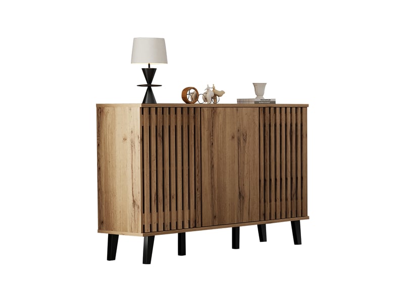  Buffet bas 150x40x95 cm 3 portes 6 compartiments panneau de particules bois naturel  - Conforama A