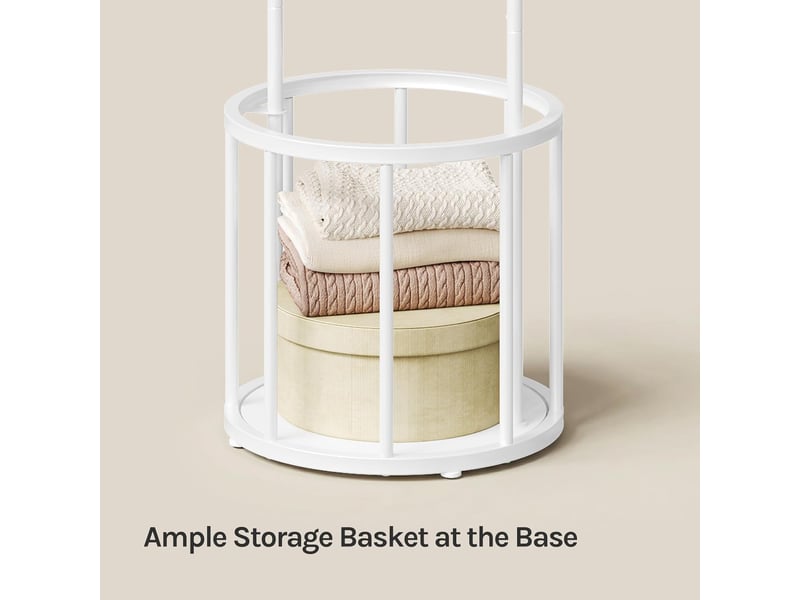 Portemanteau métallique avec panier de rangement rond, vestiair, 41x41x175cm, blanc  - Conforama E