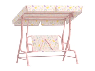 Balançoire de jardin extérieure pour enfants de 3 ans et plus, avec auvent réglable et harnais de sécurité, 112 x 75 x 120 cm, rose