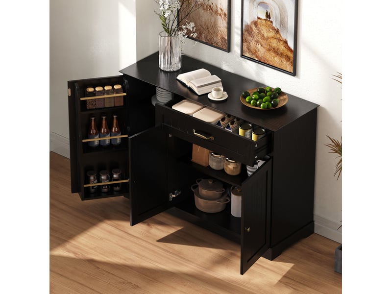 Buffet et enfilade avec 3 portes, 1 tiroir et étagères réglables pour entrée, salon et salle à manger, mdf noir - Conforama C