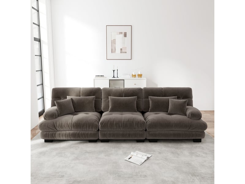  Canapé d'angle, canapé convertible : assise profonde, en chenille, 3 places, marron  - Conforama R