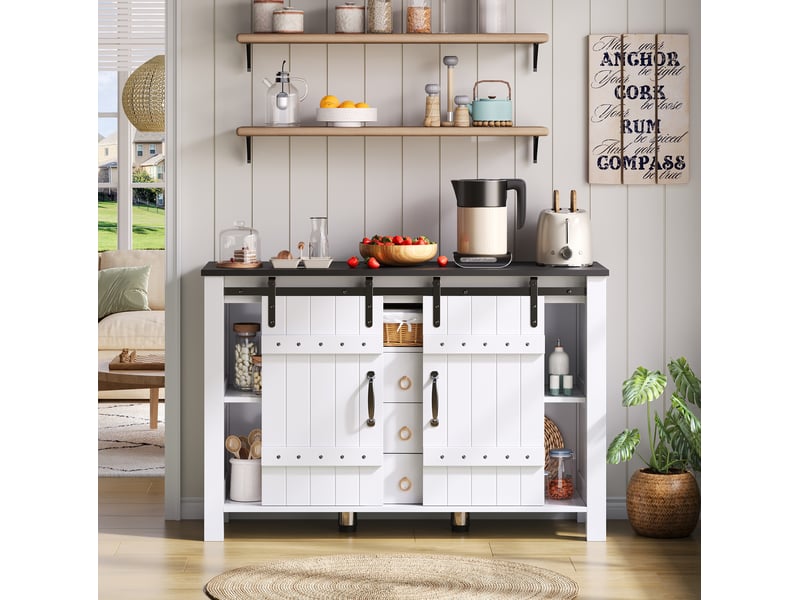  Buffet 120x40x80 cm – 2 portes coulissantes et 3 tiroirs – blanc  - Conforama B