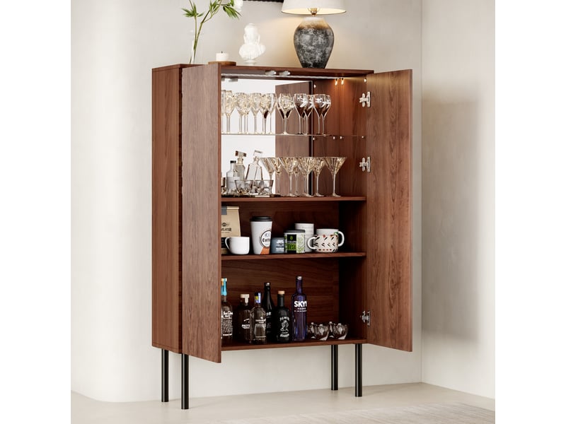 Vitrine haute effet bois avec led et fond miroir, 80 × 35 × 145 cm Fay Lum - Conforama B