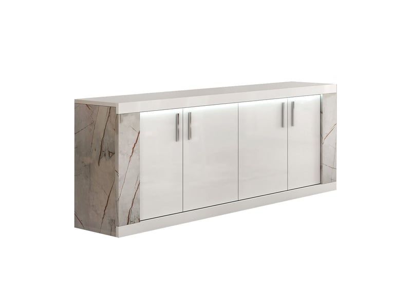  Buffet 4 portes + led blanc et aspect marbre gris-brun - nervy NERVY - Conforama A