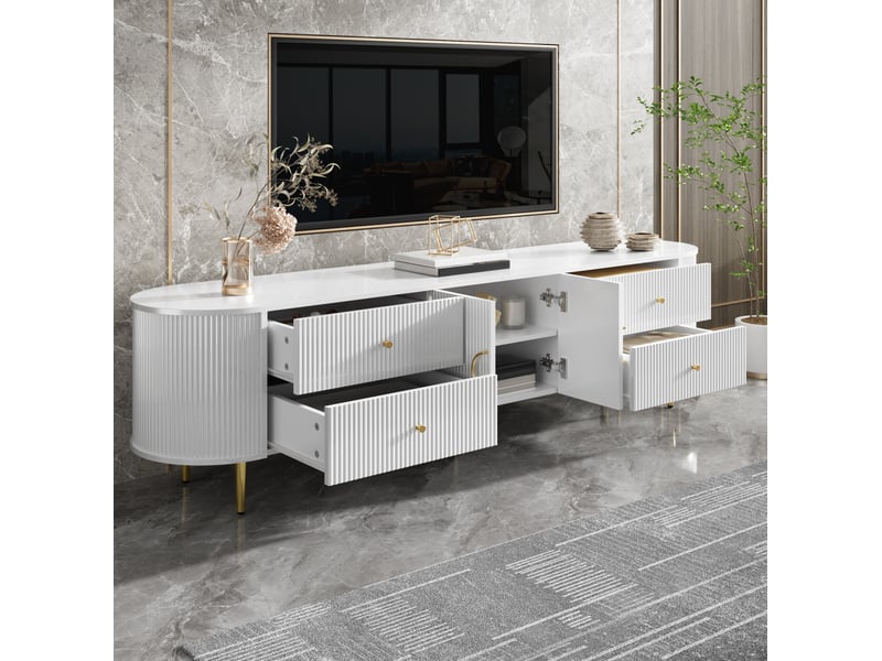  Meuble tv lowboard 180x40 cm – blanc – mdf, 2 tiroirs, double porte, passe-câbles  - Conforama B