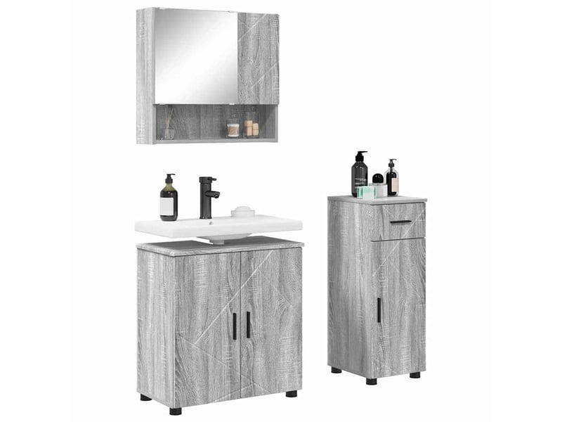  Ensemble de mobilier de salle de bain 3 pc gris sonoma cf64389  - Conforama C