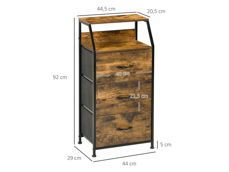  Meuble de rangement style industriel commode 3 tiroirs en tissu amovibles et 2 étagères - bois et métal - 44 x 29 x 92 cm  - Conforama C