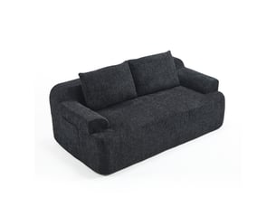 Canapé 2 places, assise profonde avec mousse à mémoire de forme, coussins, poche latérale, velours côtelé, noir