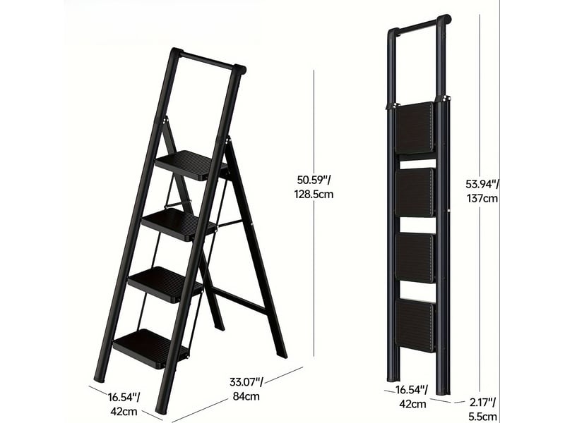  Escabeau 4 marches pliable acier noir marchepied pour adultes  - Conforama C
