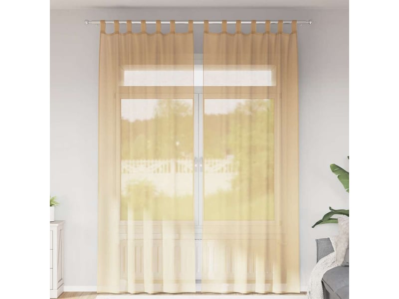  Lot de 2 rideaux en voile, voilages avec passe-tringles sable cf44492  - Conforama B