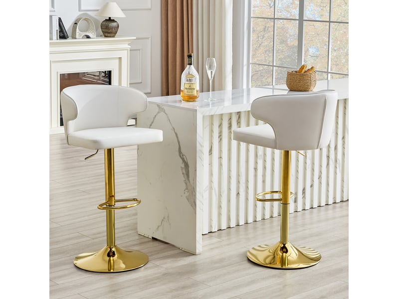  Lot de 2 tabourets de bar 49.7x45x110 cm réglables en hauteur et pivotants 360° avec dossier, polyuréthane (pu), blanc  - Conforama D