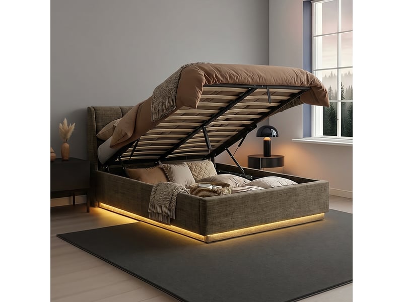  Lit double capitonné tröstiar avec éclairage led 160 x 200 cm vert [en.casa] Tröstiar - Conforama E