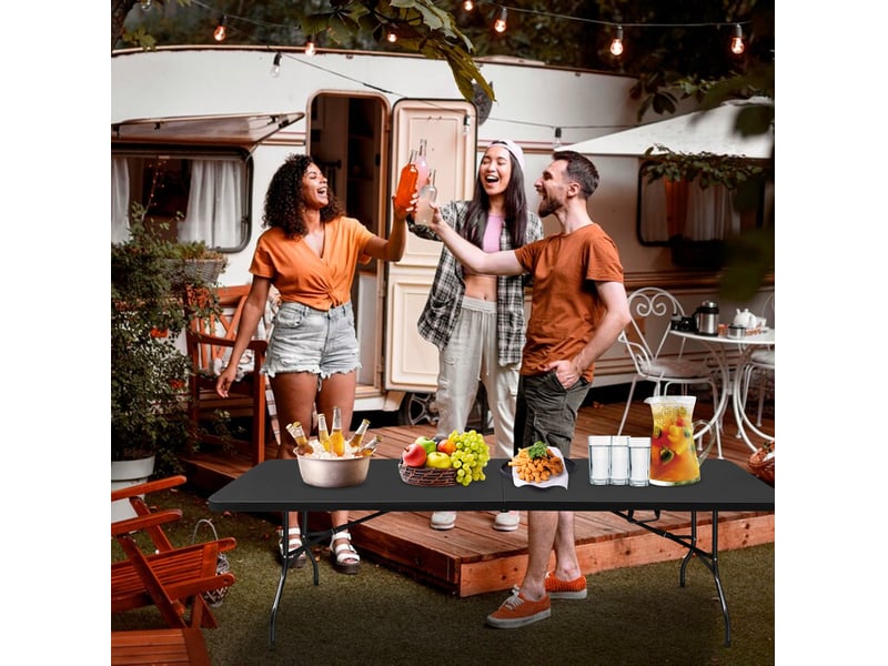  Table pliante portable 244x76x73,6 cm – noire – poignée intégrée, charge maximale 135 kg pour jardin  - Conforama B
