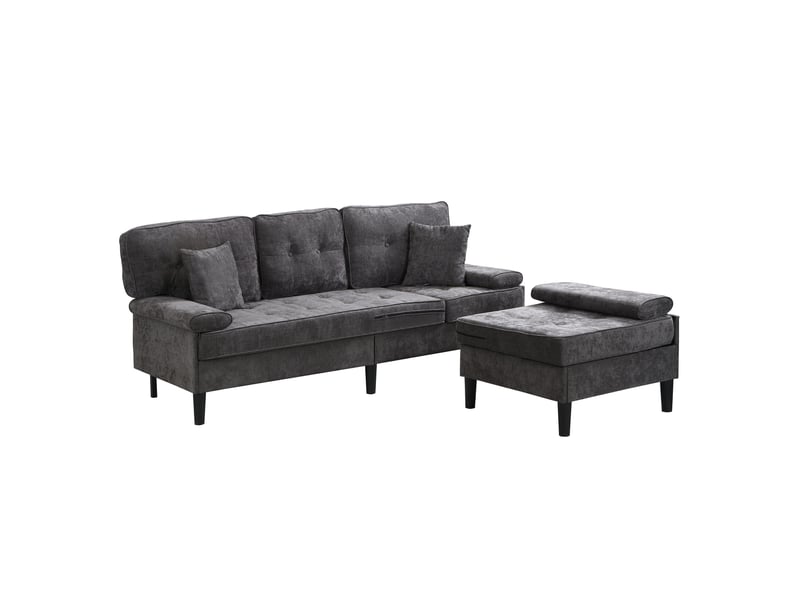 Canapé d'angle modulable 195x149x86 cm convertible avec pouf mobile, 3 places, bois, gris antique - Conforama A
