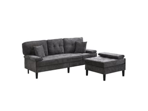 Canapé d'angle modulable 195x149x86 cm convertible avec pouf mobile, 3 places, bois, gris antique