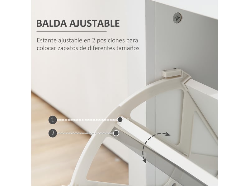  Meuble à chaussures 2 portes étroit, pour 16 paires, avec tiroir, étagère ouverte et plateau verre. Idéal entrée, couloir, 89 x 23 x 96 cm, blanc  - Conforama E