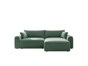 Canapé d'angle convertible vert 4 places tissu bouclé + coffre belair