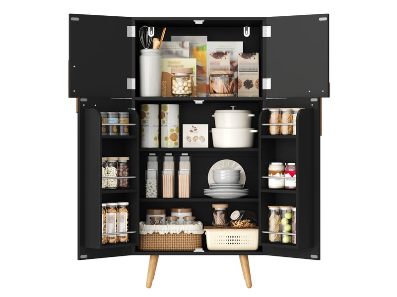  Colonne de cuisine noire avec 4 portes, étagères réglables et rangements sur portes, pour cuisine, 60 × 35 × 120 cm  - Conforama A