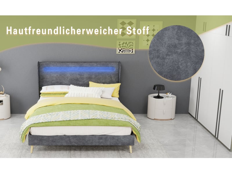  Lit 140x200 cm led intégré métal gris avec matelas  - Conforama D