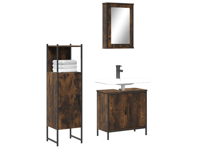 Ensemble de meubles de salle de bain 3 pcs chêne fumé cf63697 - Conforama B